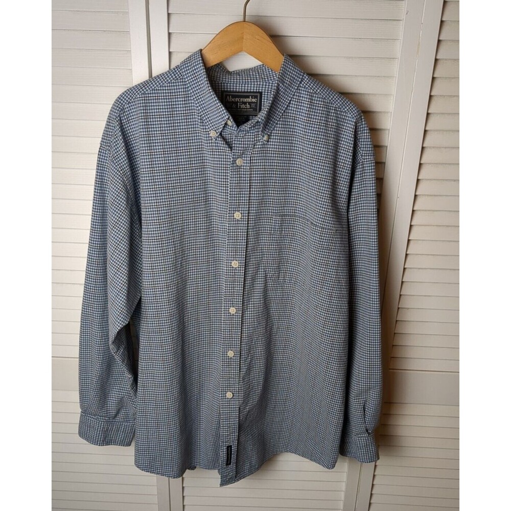 Abercrombie & Fitch Button Down Shirt Mens XL White Blue Black VTG 100% Cotton